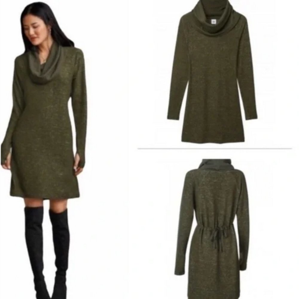 CAbi #4016 Solace Olive Green Cowl Neck Dress Size Medium ~EUC
